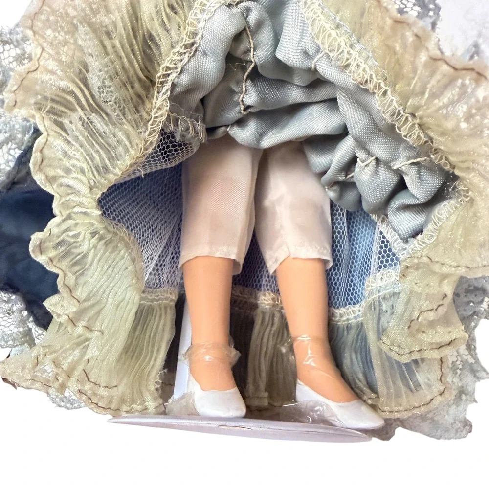Victorian Porcelain Doll 12 Inch Blue Victorian Lace Gown Auburn Ringlets Hat